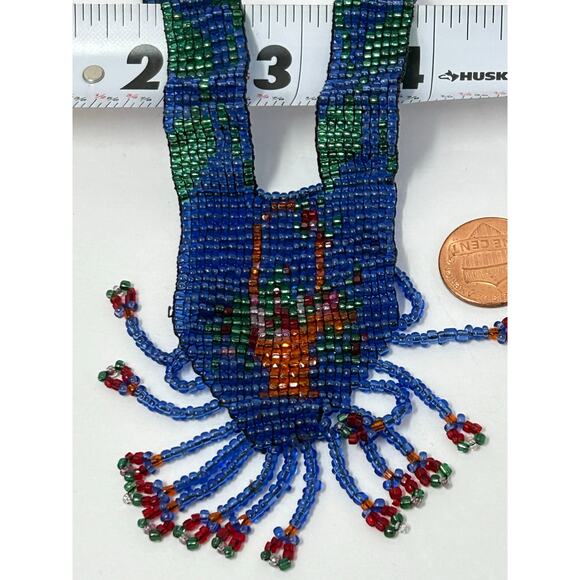 VTG Costume Jewelry Necklace Micro Glass Beads Floral Geometric Boho Hippie - Picture 2 of 6
